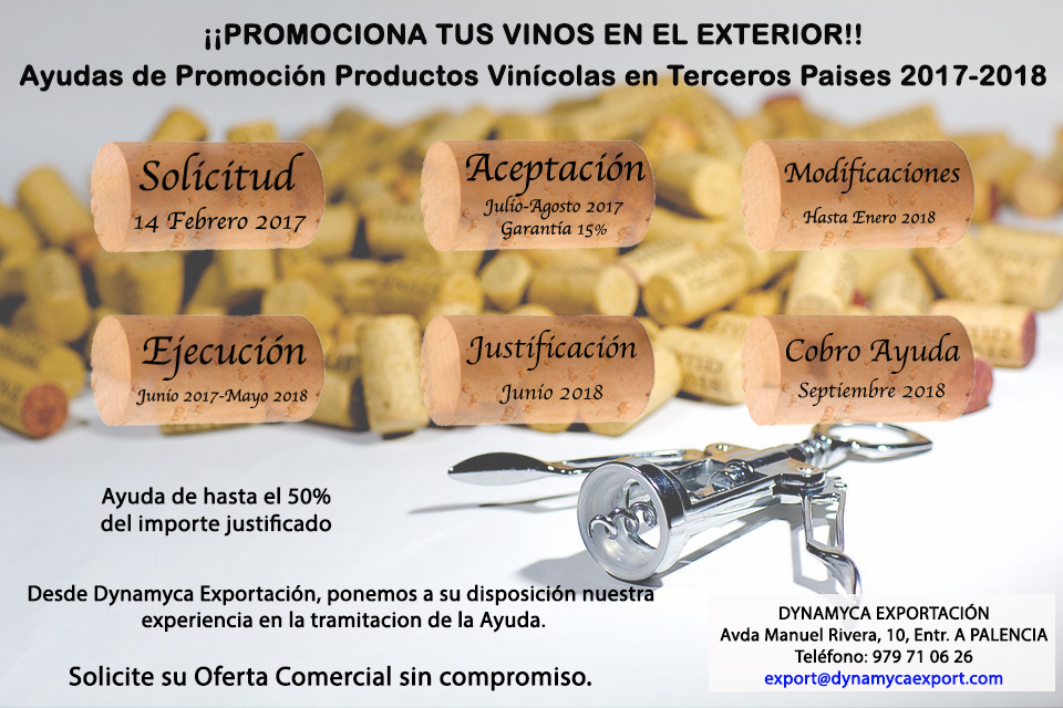 ¡ Promociona tus productos vinícolas en Terceros Países 2017-2018 !